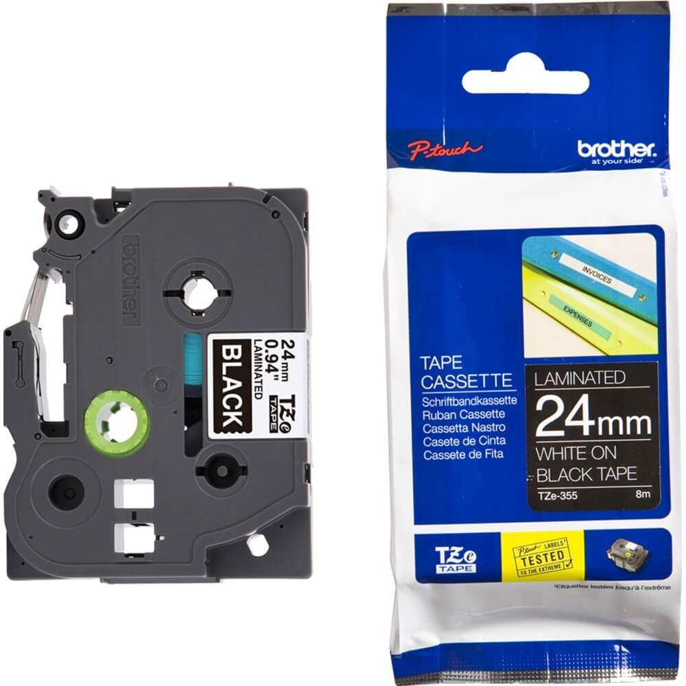 Fita Brother TZE-355 24mm Branco/Preto - Impressorajato